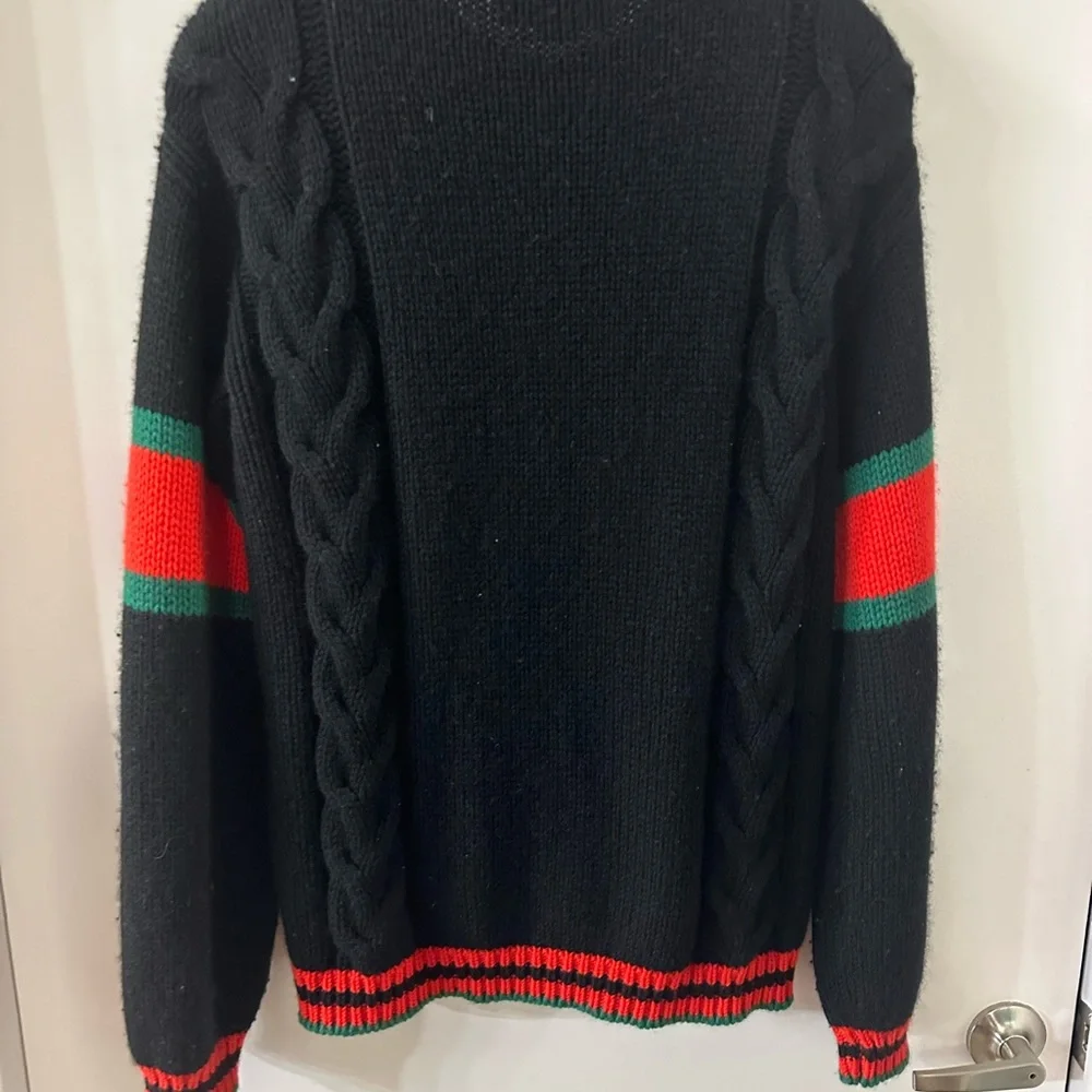 Gucci Men Black Web Striped Wool Cable Knit - Small (oversized)
